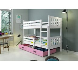 Dětská patrová postel CARINO se šuplíkem 80x160 cm, včetně matrací, Bílá/Růžová