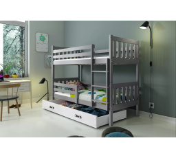 Dětská patrová postel CARINO se šuplíkem 80x160 cm, včetně matrací, Grafit/Bílá