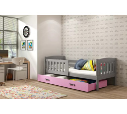 Dětská postel KUBUS 80x190 cm se šuplíkem, s matrací, Grafit/Růžová