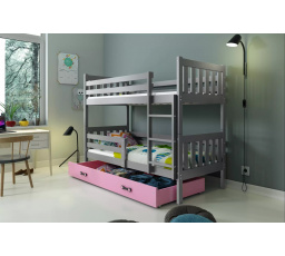 Dětská patrová postel CARINO se šuplíkem 80x160 cm, včetně matrací, Grafit/Růžová