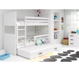 Dětská patrová postel RICO 3 s přistýlkou 80x190 cm, včetně matrací, Bílá/Bílá