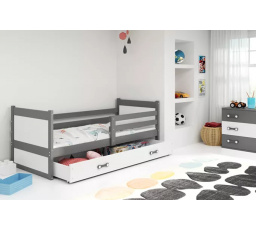 Dětská postel RICO 80x190 cm se šuplíkem, s matrací, Grafit/Bílá