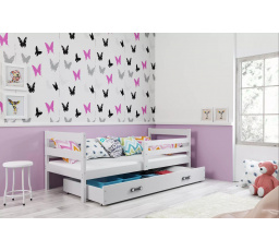 Dětská postel ERYK 90x200 cm se šuplíkem, s matrací, Bílá/Bílá