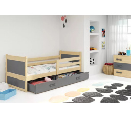 Dětská postel RICO 80x190 cm se šuplíkem, s matrací, Přírodní/Grafit