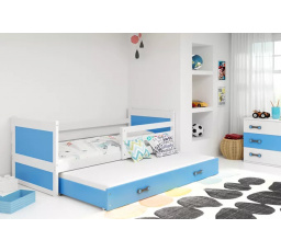 Dětská postel RICO s přistýlkou 90x200 cm, s matracemi, Bílá/Modrá