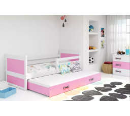 Dětská postel RICO s přistýlkou 80x190 cm, s matracemi, Bílá/Růžová