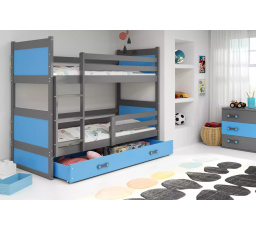 Dětská patrová postel RICO se šuplíkem 80x160 cm, včetně matrací, Grafit/Modrá