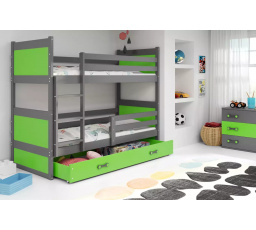 Dětská patrová postel RICO se šuplíkem 80x160 cm, včetně matrací, Grafit/Zelená