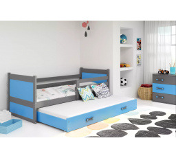 Dětská postel RICO s přistýlkou 80x190 cm, s matracemi, Grafit/Modrá