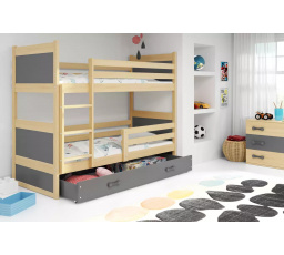 Dětská patrová postel RICO se šuplíkem 80x160 cm, včetně matrací, Bílá/Grafit