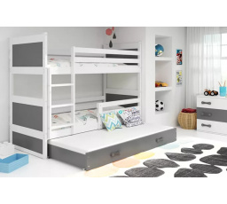 Dětská patrová postel RICO 3 s přistýlkou 80x190 cm, včetně matrací, Bílá/Grafit