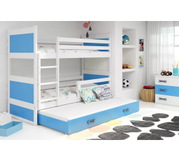 Dětská patrová postel RICO 3 s přistýlkou 80x190 cm, včetně matrací, Bílá/Modrá
