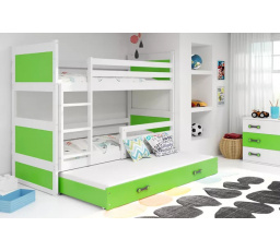 Dětská patrová postel RICO 3 s přistýlkou 80x190 cm, včetně matrací, Bílá/Zelená