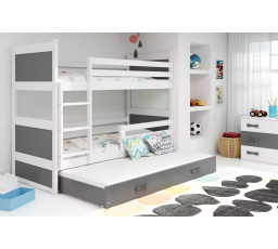 Dětská patrová postel RICO 3 s přistýlkou 80x160 cm, včetně matrací, Bílá/Grafit