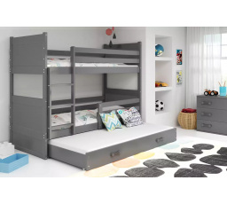 Dětská patrová postel RICO 3 s přistýlkou 80x160 cm, včetně matrací, Grafit/Grafit