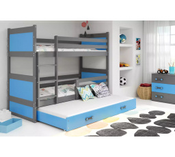 Dětská patrová postel RICO 3 s přistýlkou 80x160 cm, včetně matrací, Grafit/Modrá