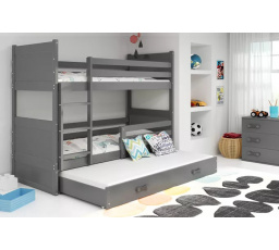 Dětská patrová postel RICO 3 s přistýlkou 90x200 cm, včetně matrací, Grafit/Grafit