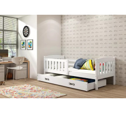 Dětská postel KUBUS 90x200 cm se šuplíkem, s matrací, Bílá/Bílá