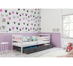 Dětská postel ERYK 90x200 cm se šuplíkem, s matrací, Bílá/Grafit