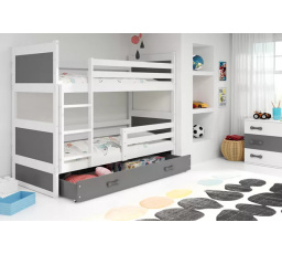 Dětská patrová postel RICO se šuplíkem 80x190 cm, včetně matrací, Bílá/Grafit