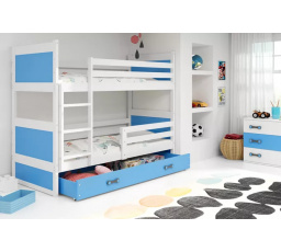 Dětská patrová postel RICO se šuplíkem 80x190 cm, včetně matrací, Bílá/Modrá