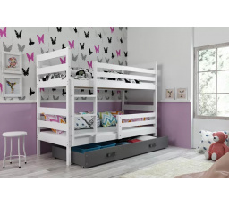 Dětská patrová postel ERYK se šuplíkem 90x200 cm, včetně matrací, Bílá/Grafit