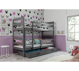 Dětská patrová postel ERYK se šuplíkem 90x200 cm, včetně matrací, Grafit/Grafit