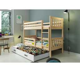 Dětská patrová postel CARINO 3 s přistýlkou 80x190 cm, bez matrací, Přírodní/Bílá