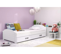Dětská postel LILI 90x200 cm se šuplíkem, bez matrace, Bílá/Bílá
