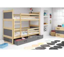 Dětská patrová postel RICO se šuplíkem 80x160 cm, bez matrací, Přírodní/Grafit
