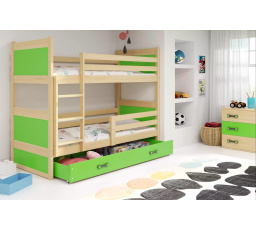 Dětská patrová postel RICO se šuplíkem 80x160 cm, bez matrací, Přírodní/Zelená