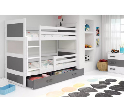 Dětská patrová postel RICO se šuplíkem 80x190 cm, bez matrací, Bílá/Grafit