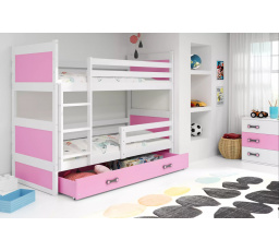 Dětská patrová postel RICO se šuplíkem 80x190 cm, bez matrací, Bílá/Růžová