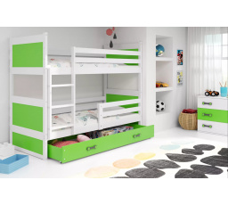 Dětská patrová postel RICO se šuplíkem 80x190 cm, bez matrací, Bílá/Zelená