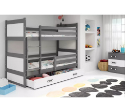 Dětská patrová postel RICO se šuplíkem 80x190 cm, bez matrací, Grafit/Bílá