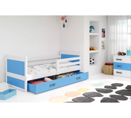 Dětská postel RICO 80x190 cm se šuplíkem, bez matrace, Bílá/Modrá