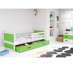 Dětská postel RICO 80x190 cm se šuplíkem, bez matrace, Bílá/Zelená