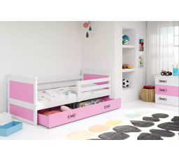 Dětská postel RICO 90x200 cm se šuplíkem, bez matrace, Bílá/Růžová