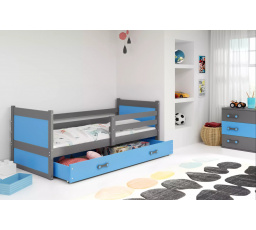 Dětská postel RICO 90x200 cm se šuplíkem, bez matrace, Grafit/Modrá