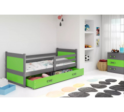 Dětská postel RICO 90x200 cm se šuplíkem, bez matrace, Grafit/Zelená