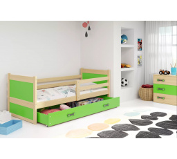 Dětská postel RICO 80x190 cm se šuplíkem, bez matrace, Přírodní/Zelená