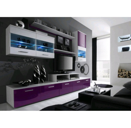 Obývací stěna LOGO II - bílá-fialová