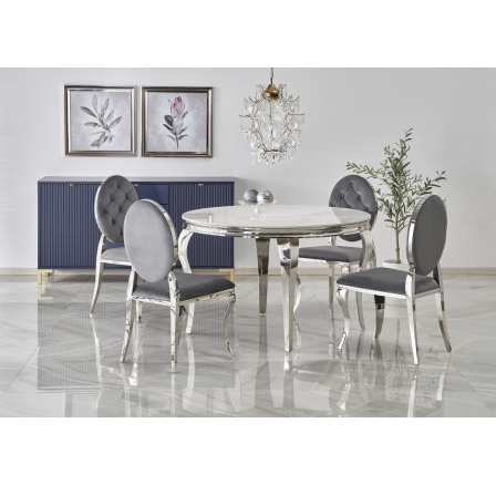 Jídelní stůl REGINALD, efekt bílého mramoru/Stříbrná
