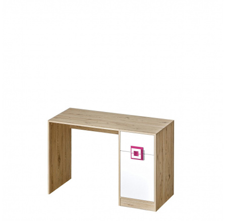 NIKOS 10 - Psací stůl (NICO 10) - bílá/dub světlý- úchyt růžová (DO) (K150-Z)