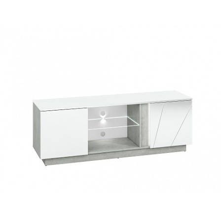 LAMIA 09 -televizní stolek 2D, lamino, beton/bílá lesk/bílá lesk MDF (ML) (LUMENS09=1BALÍK) (K150)NOVINKA