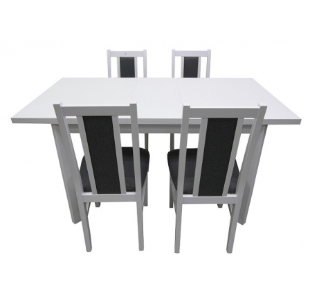 Jídelní set stůl + 4 židle MILÉNIUM 1, bílá / z masívního dřeva v bílé barvě, židle očalouněna v šedé barvě