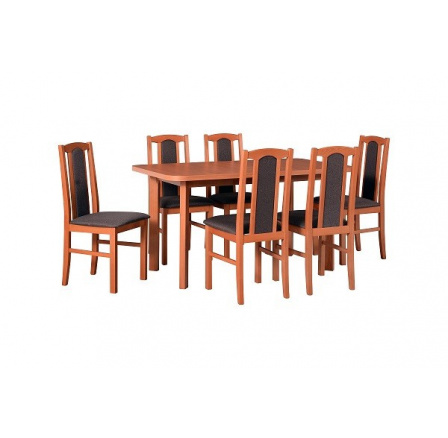 MILENIUM 3 - jídelní set stůl+6 židlí (Wenus 2P+ Boss 7) olše/látka tmavě hnědá č.4B-Soro 28 NOVÁ LÁTKA - kolekce "DRE" (DM) (K150)
