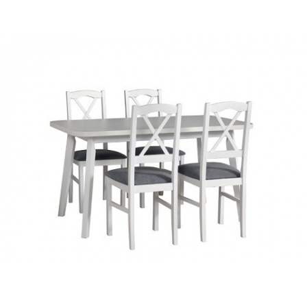 MILENIUM 6 - jídelní set stůl+4 židle (Oslo 6+Nilo 11 ) lamino bílá borovice andersen / židle bílá/ látka světle šedá  1B-Soro 90 - kolekce "DRE" (DM) (K150)NOVINKA
