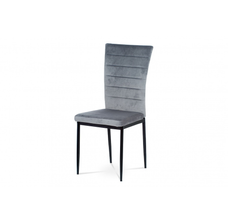 Jídelní židle, potah šedá sametová látka, kovová 4nohá podnož, černý matný lak
