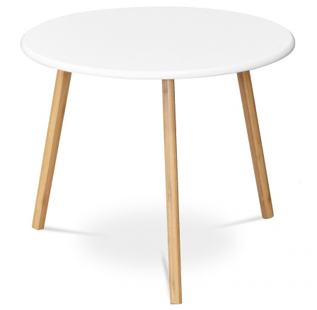 Stůl konferenční 60x60x50 cm,  MDF bílá deska,  nohy bambus přírodní odstín